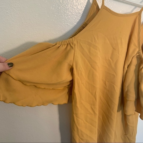 Shein Ruffle Cold Shoulder Dress Mustard Yellow - Picture 7 of 15
